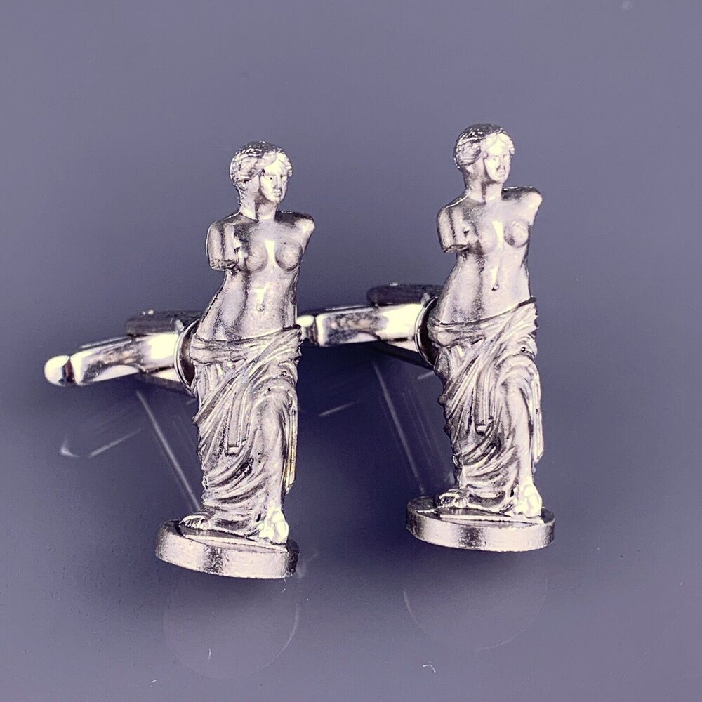 Venus de Milo Greek Statue Cufflinks Silver Tone Aphrodite Melos Hickok Vintage
